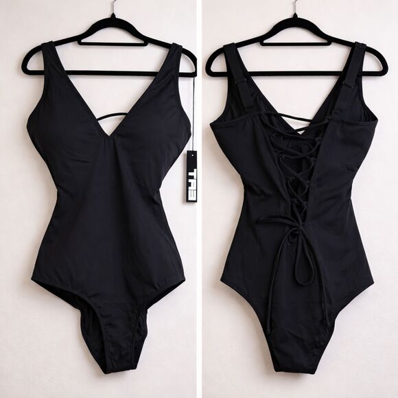 Ta3 Other - Black Corset Back Shaping Swimsuit Large TA3 Plungey One Piece REG/LONG NWT